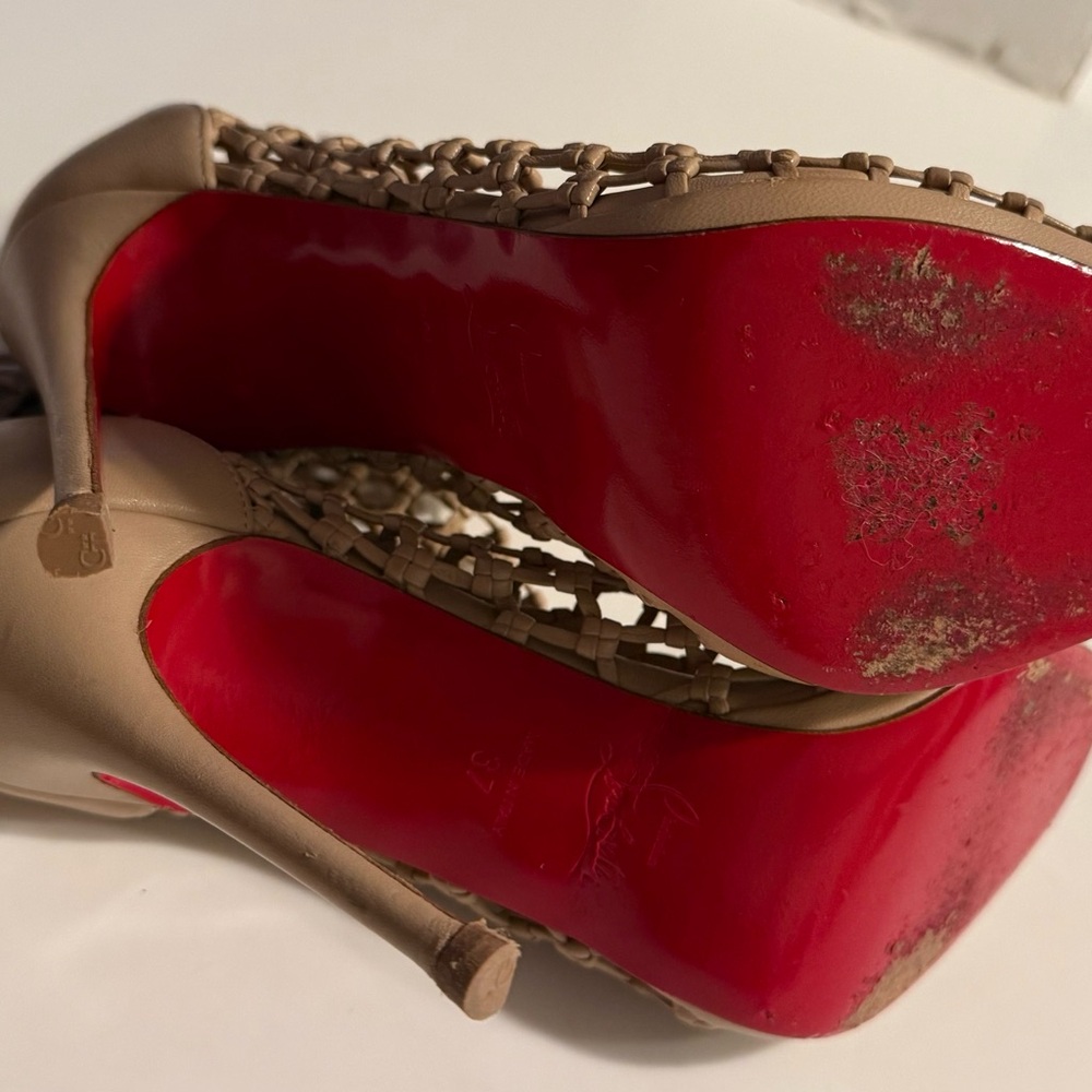 Christian Louboutin Tan Heels with Signature Red Soles